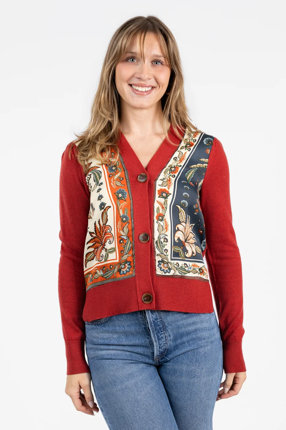 Red Ainika Garden Scarf Cardigan