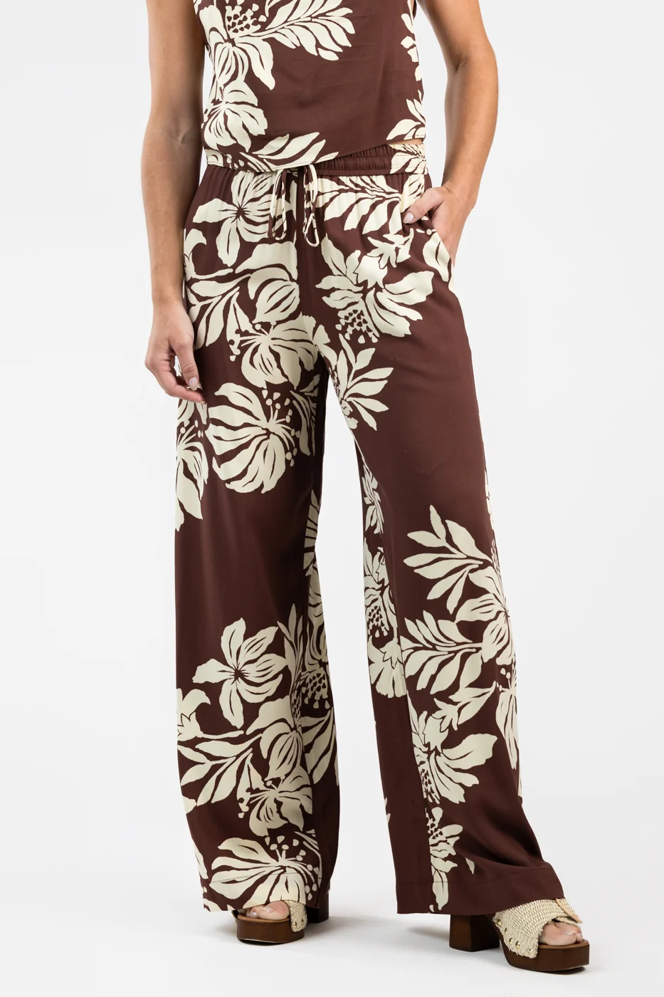 Brown Bela Floral Wide Leg Pant