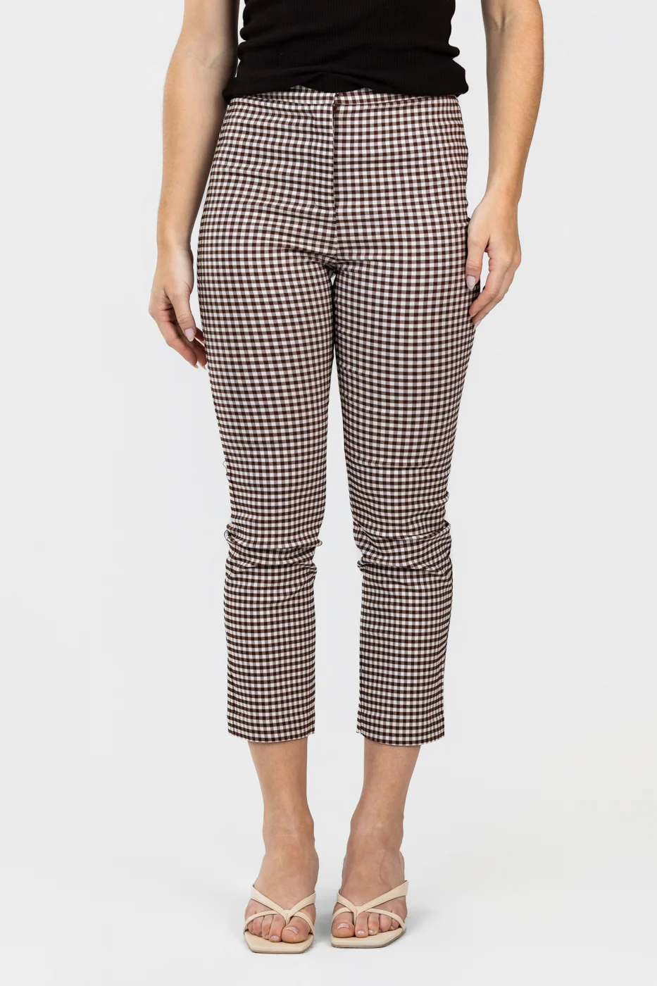 Brown Gingham Cropped Alma Pant