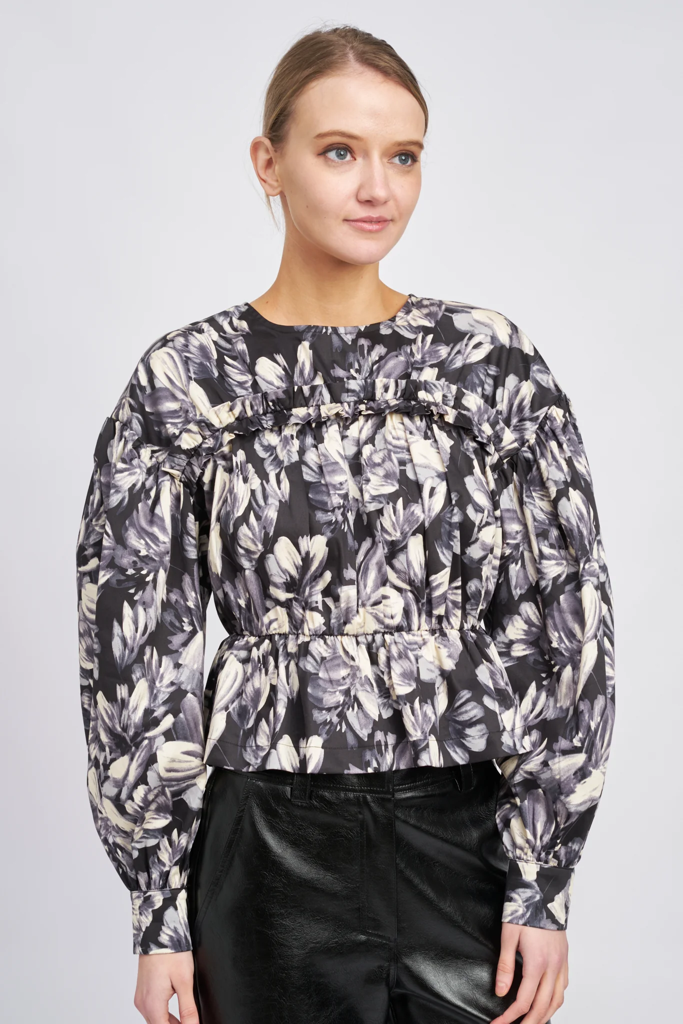 Charcoal Cocoon Sleeve Ruffle Bonnie Top