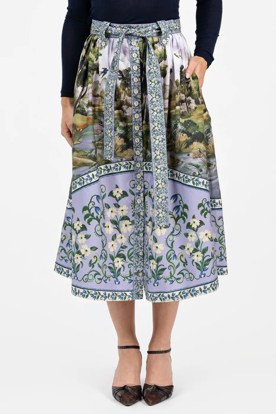 Countryside Landscape Multicolor Midi Skirt
