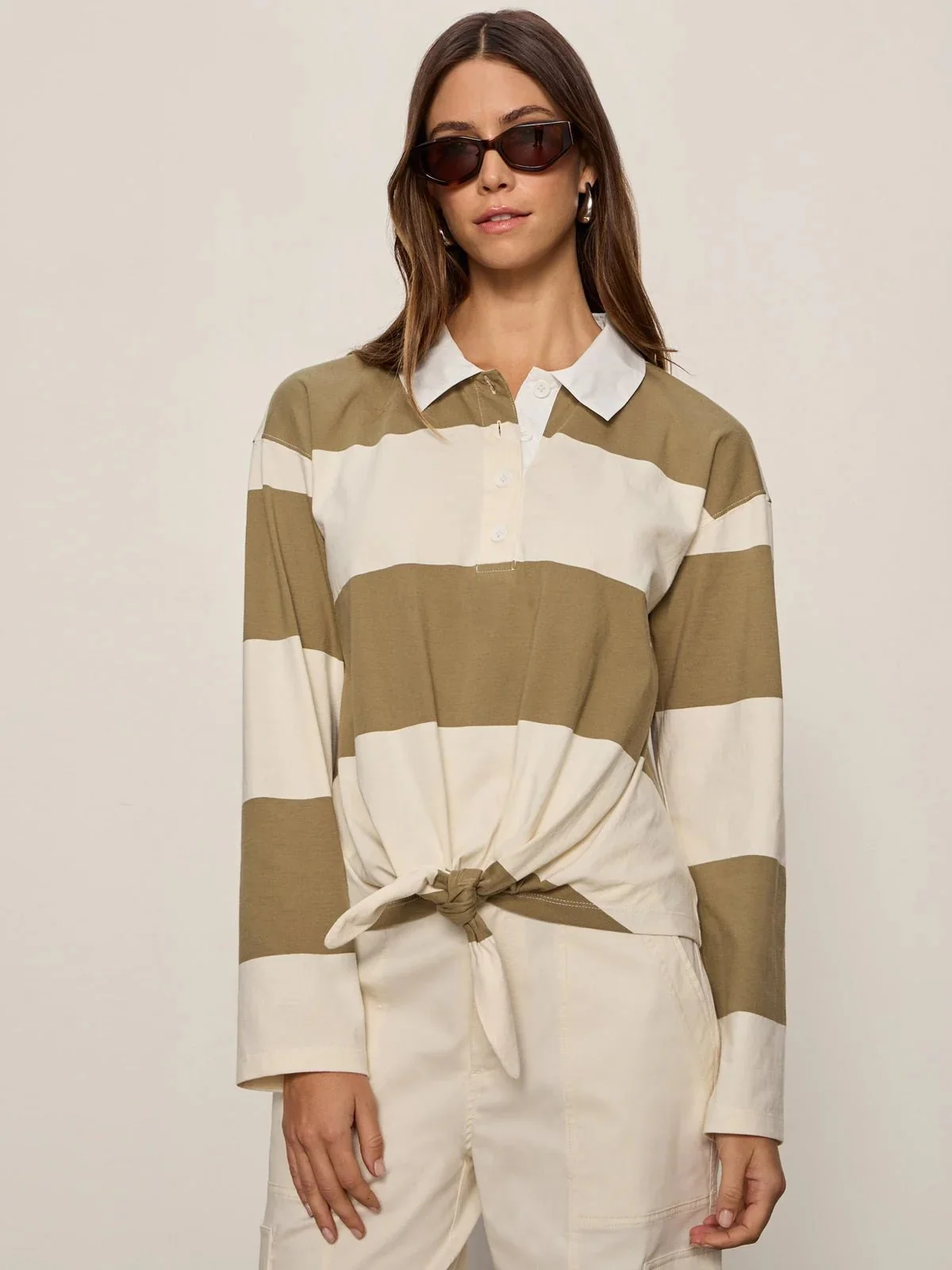 Covert Green Collagen Stripe Rugby Tee