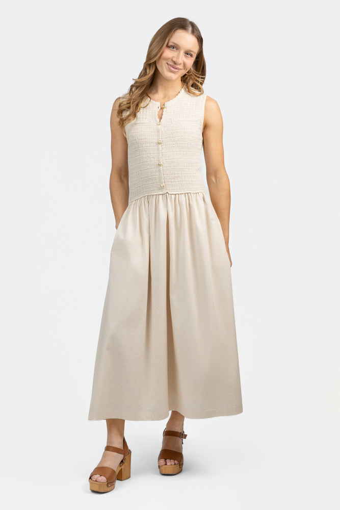 Cream Mixed Media Midi Dress