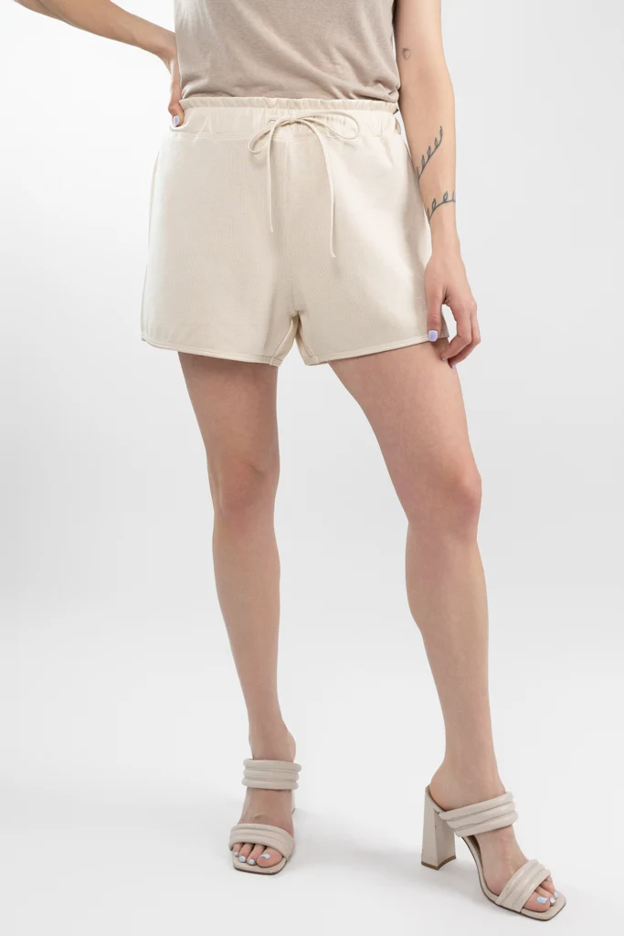 Cream Mixed Media Vegan Leather Aya Short