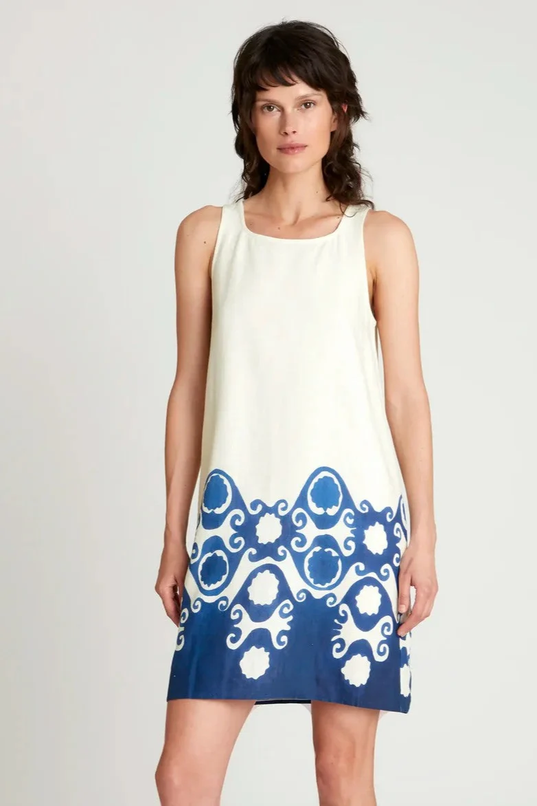 Cream And Blue Goa Mini Dress