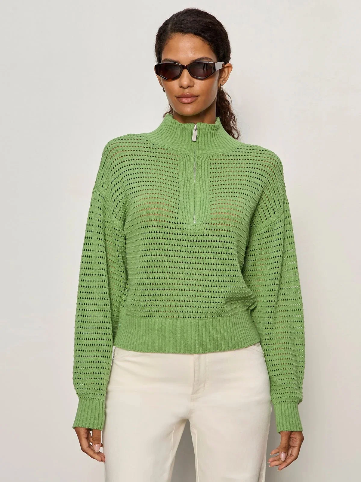 Detox Green Open Knit Sweater