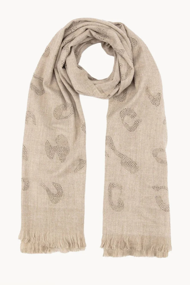 Elite Sand Leopard Diamante Winter Scarf