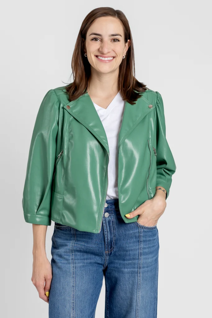 Exotic Green Faux Leather Clover Jacket