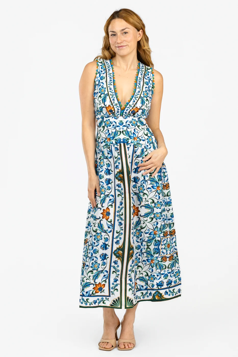 Flora Tile Off White Midi Dress