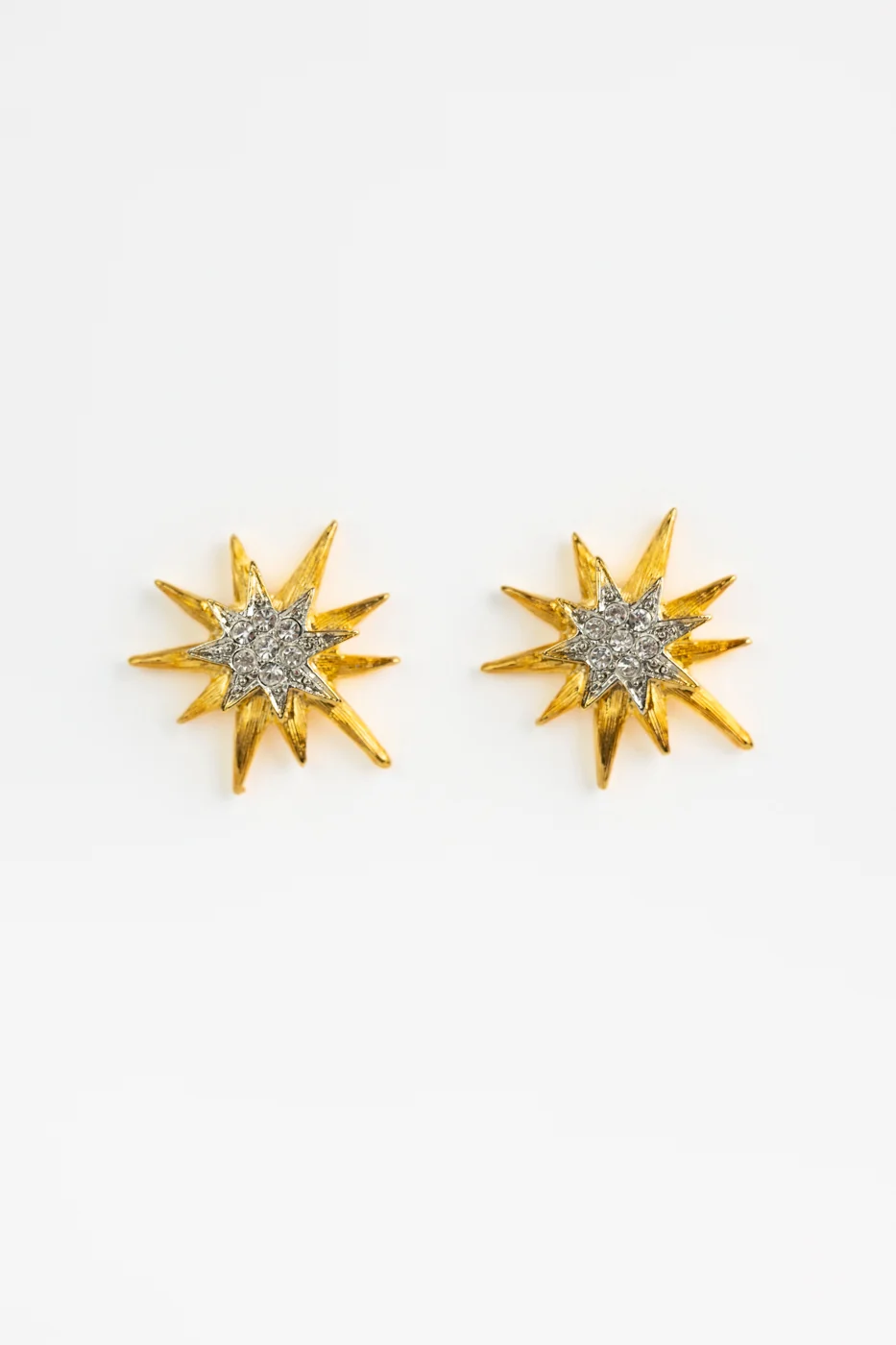 Gold And Crystal Star Pierced Earrings