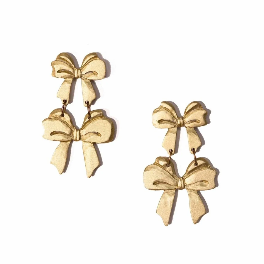 Gold Double Bow Earrings
