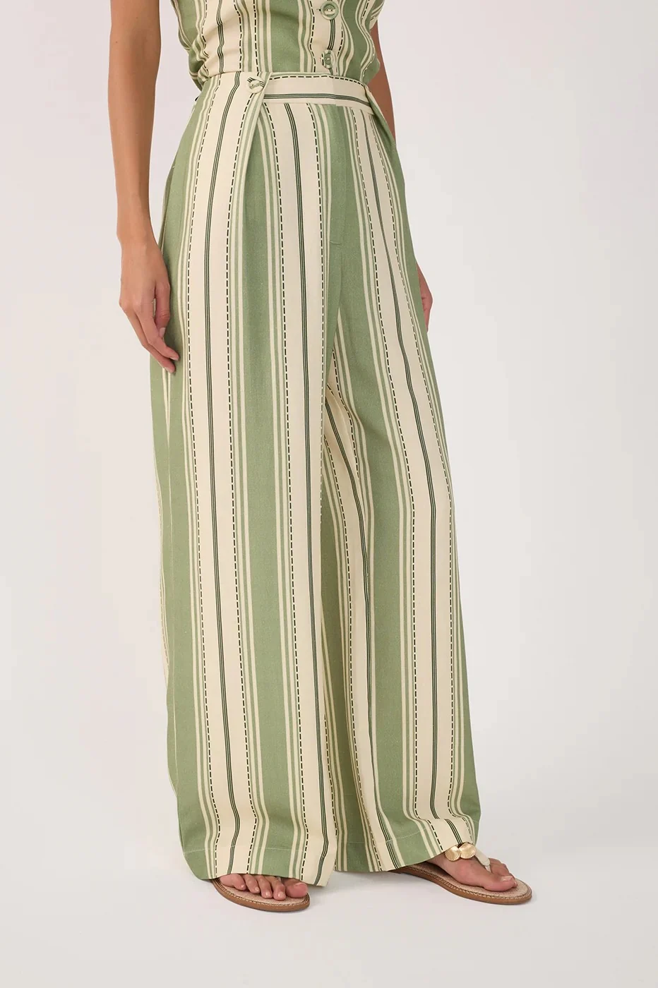 Green Cream Stripe Wide Leg Pant