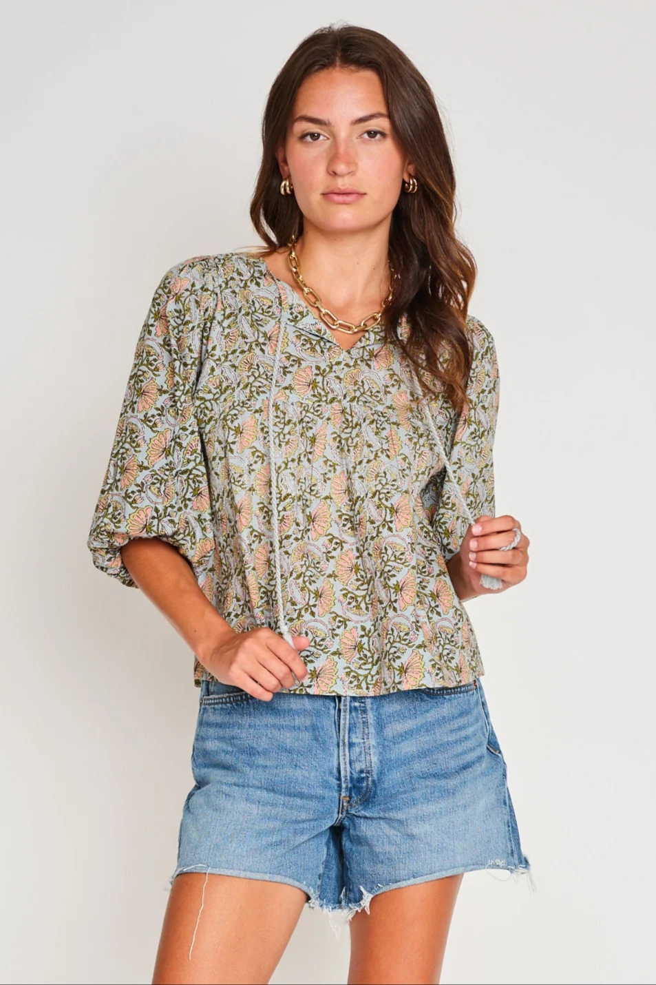 Green And Pink Floral Block Ophelia Top