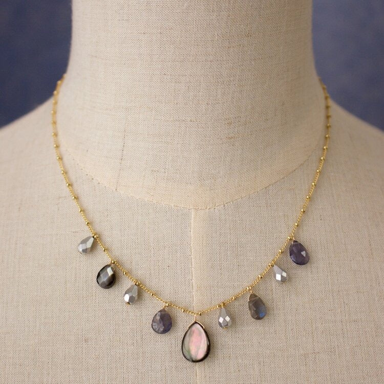 Iolite Multi Dainty Semi Drops Necklace