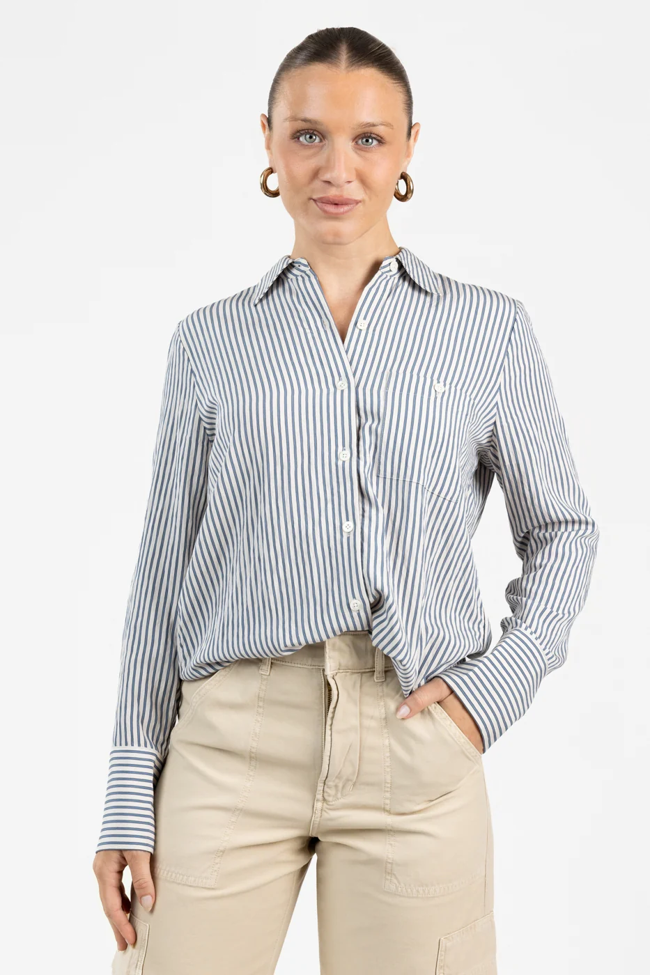 Ivory Steel Blue Stripe Beck Shirt