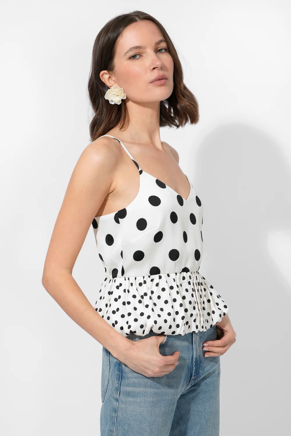 Ivory And Black Polka Dot Bubble Hem Estella Top - Image 3