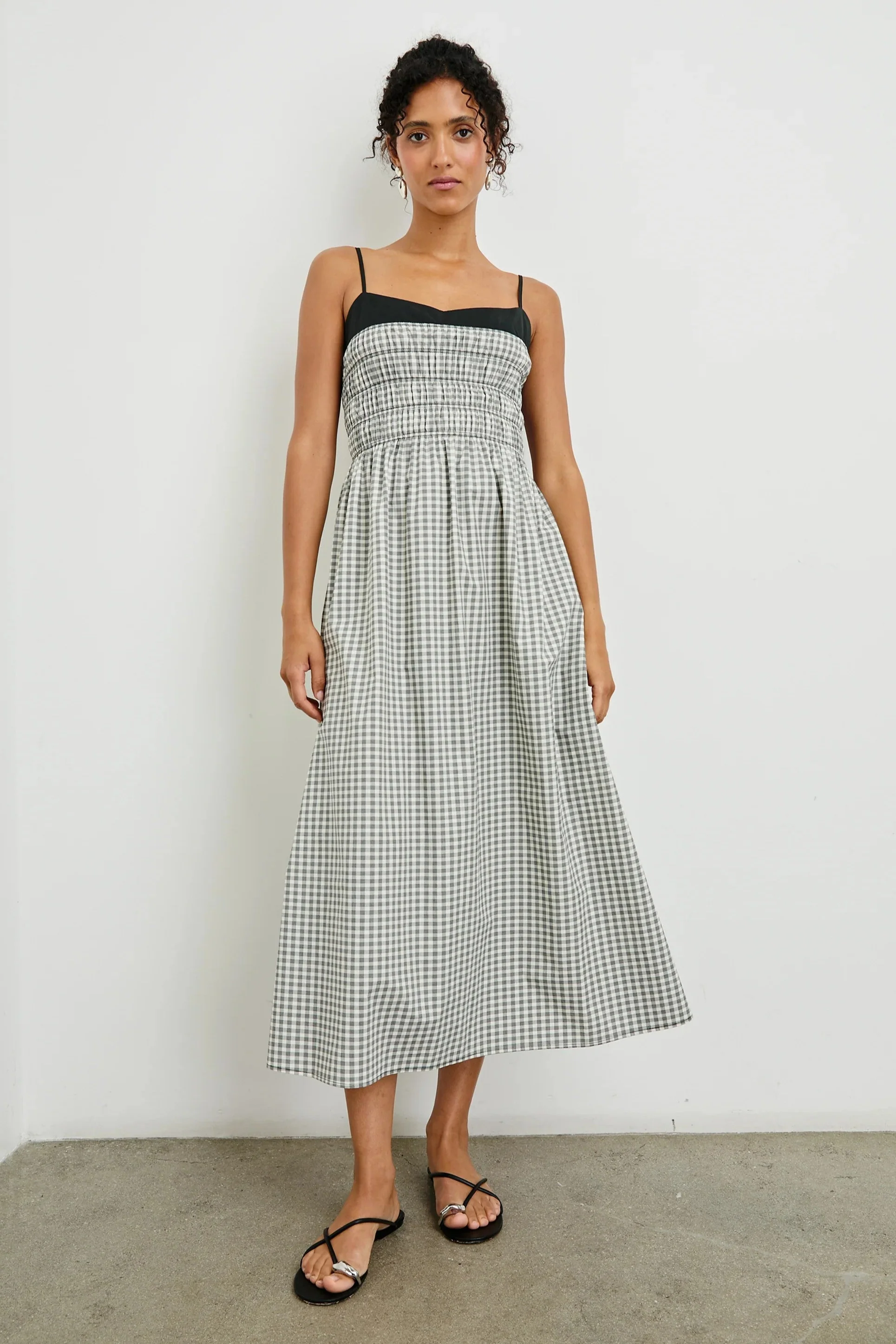 Ivory Jet Gingham Primrose Midi Dress