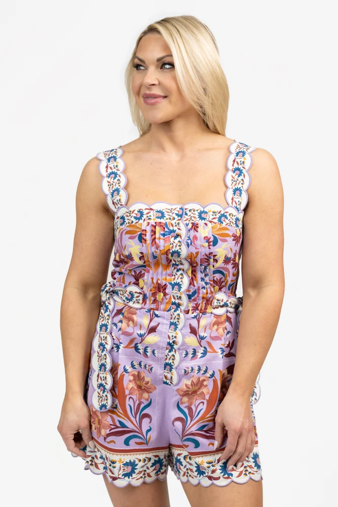 Lilac Flower Tiles Romper