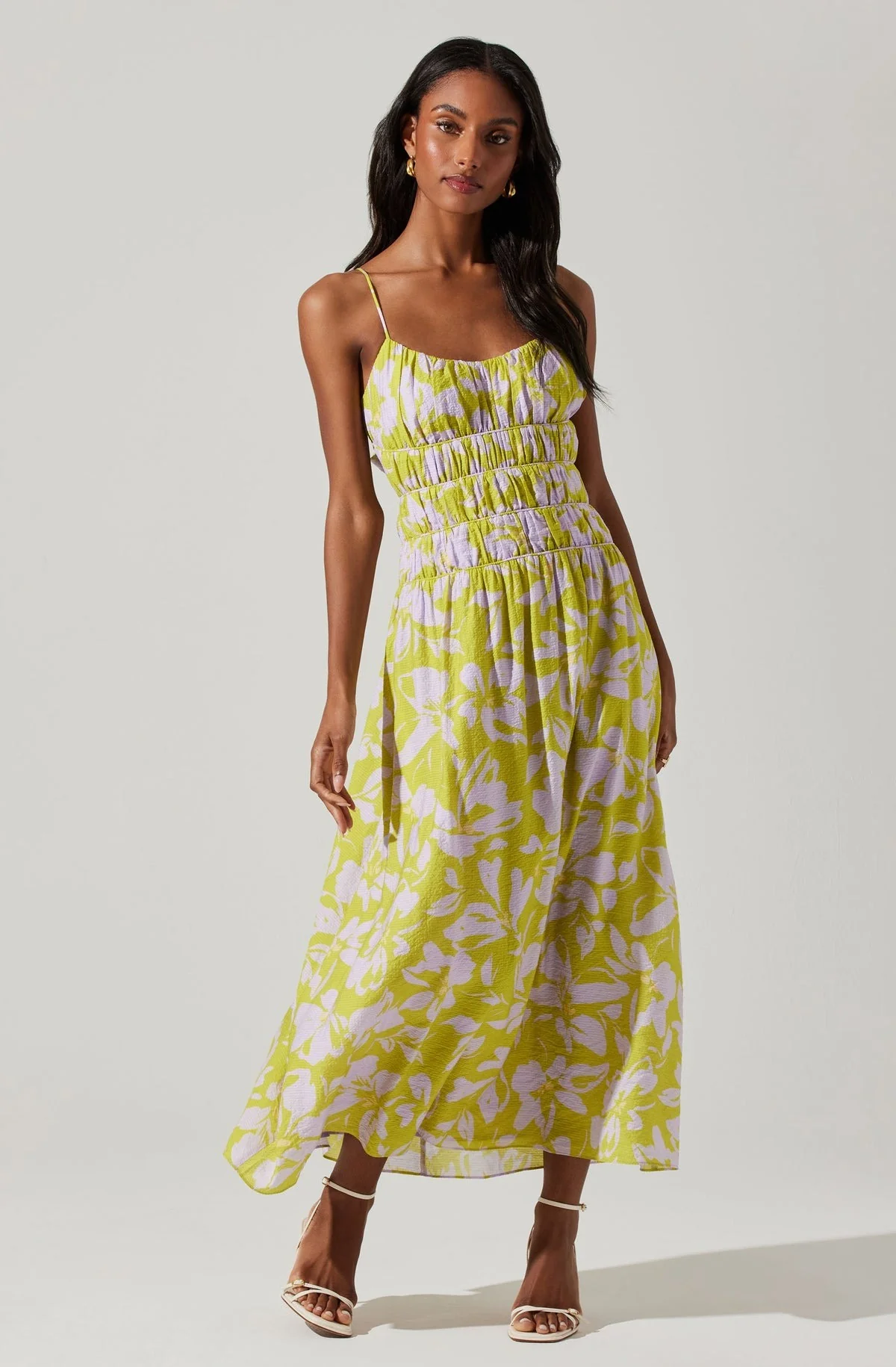 Lime Lavender Floral Smocked Andrina Midi Dress