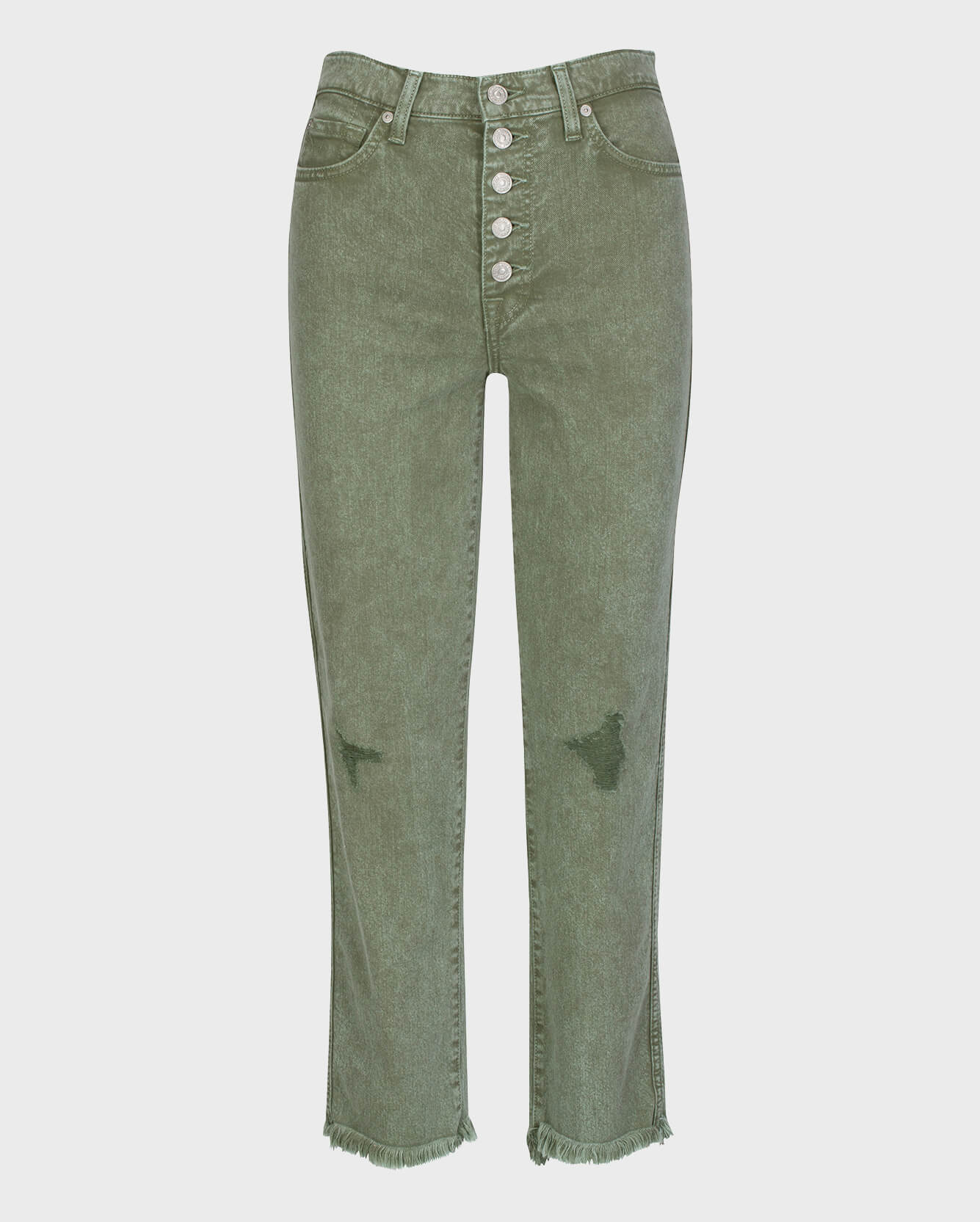 Mineral Olive High Waist Cropped Raw Hem Straight Jean