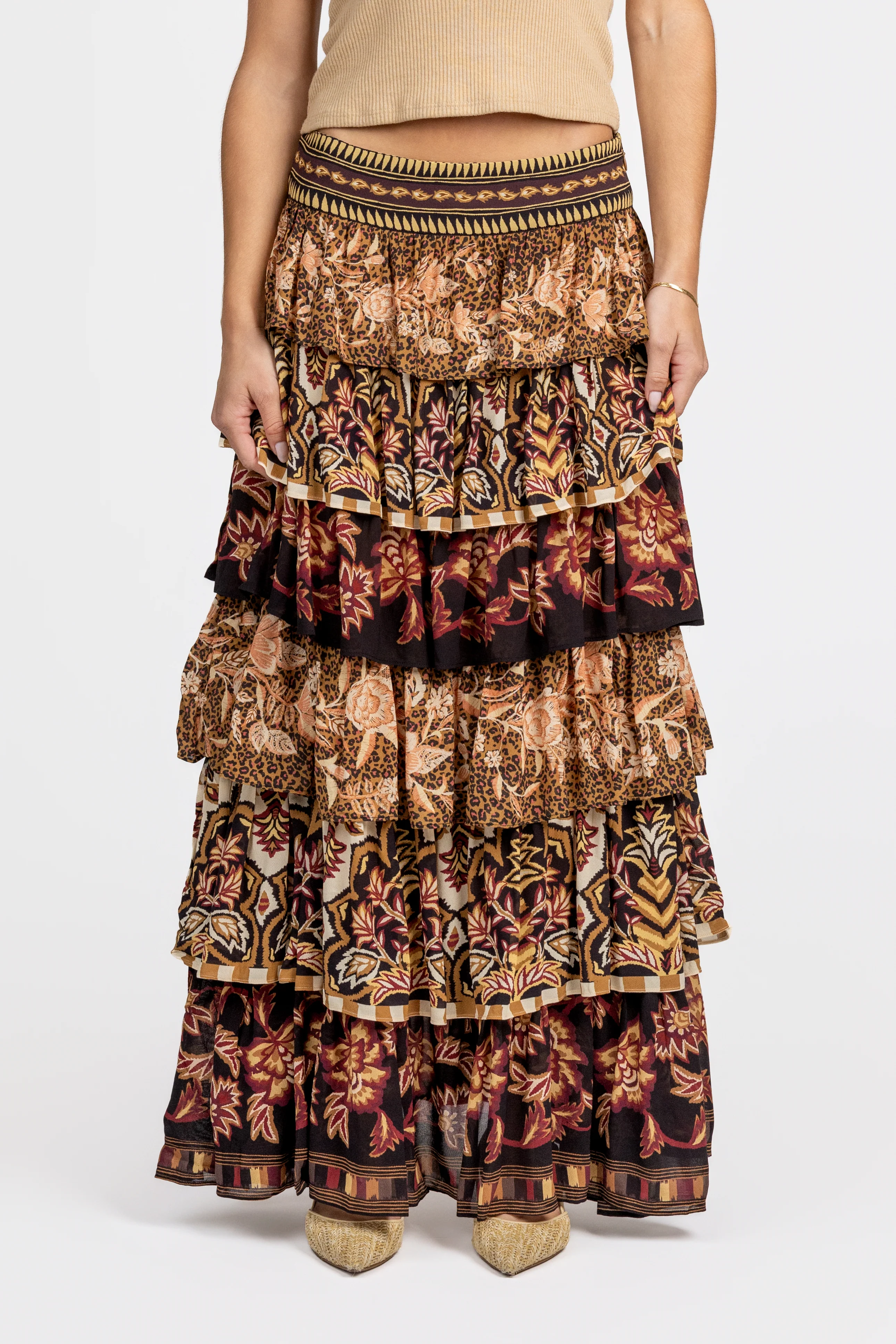 Mixed Scarves Maxi Skirt