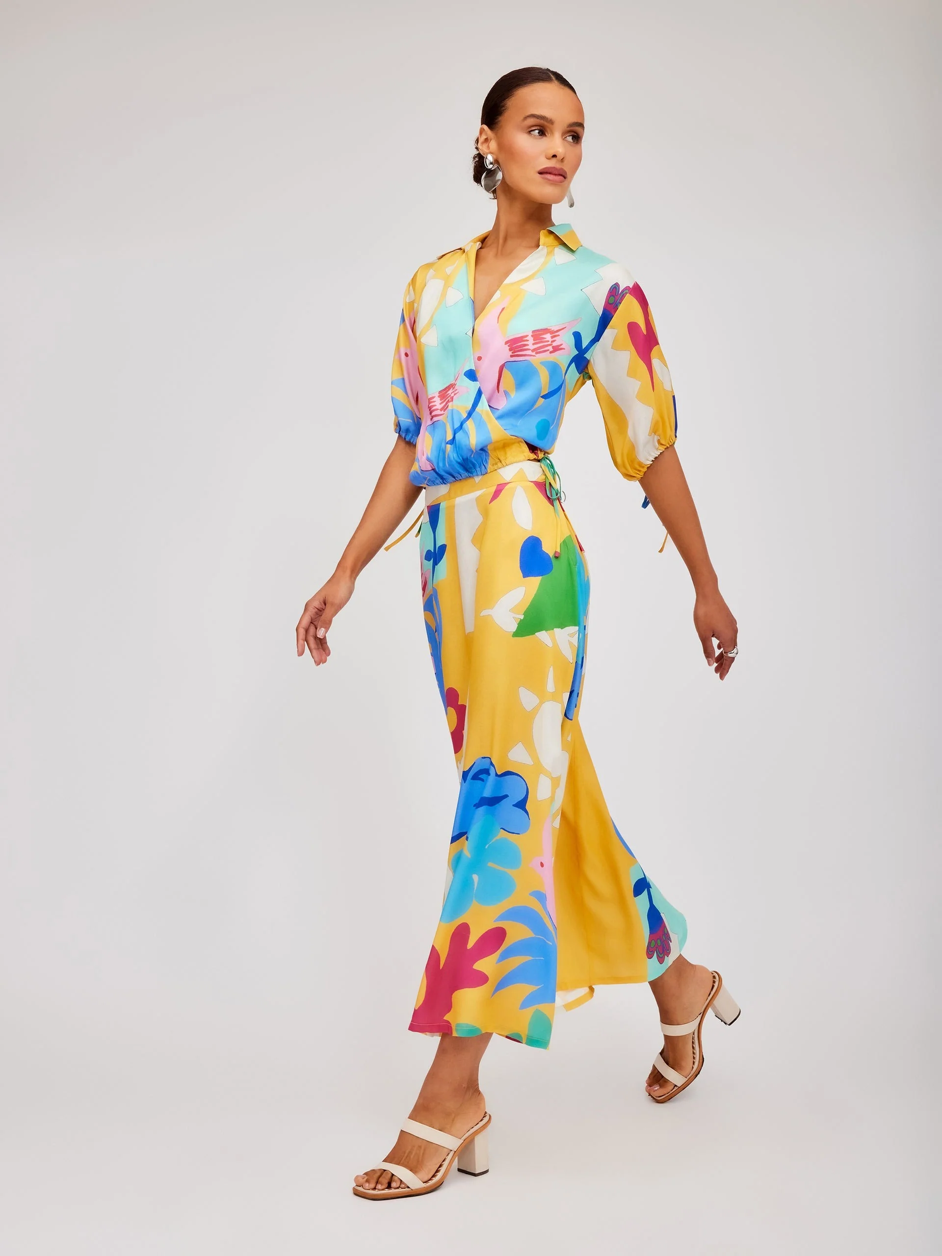 Modern Tropics Satin Midi Skirt