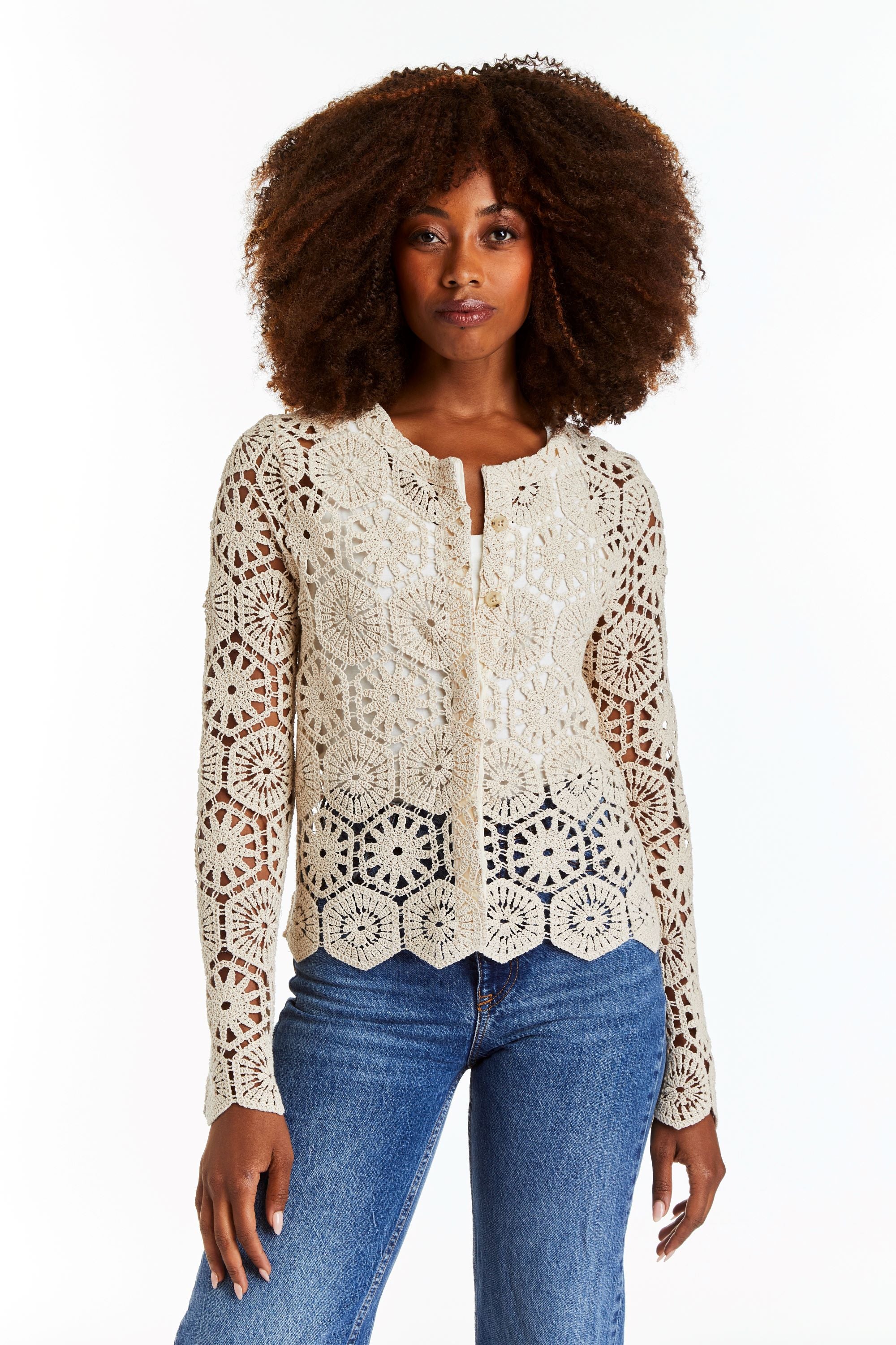 Natural Crochet Dahlia Cardigan