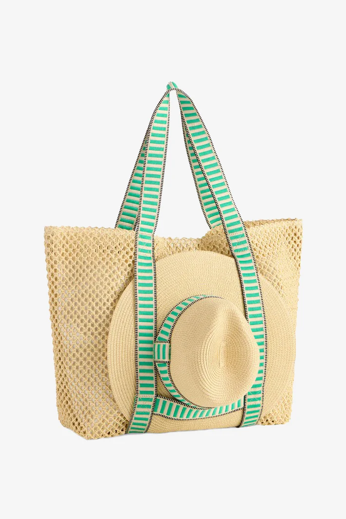 Natural Green Dorian Tote And Hat Set
