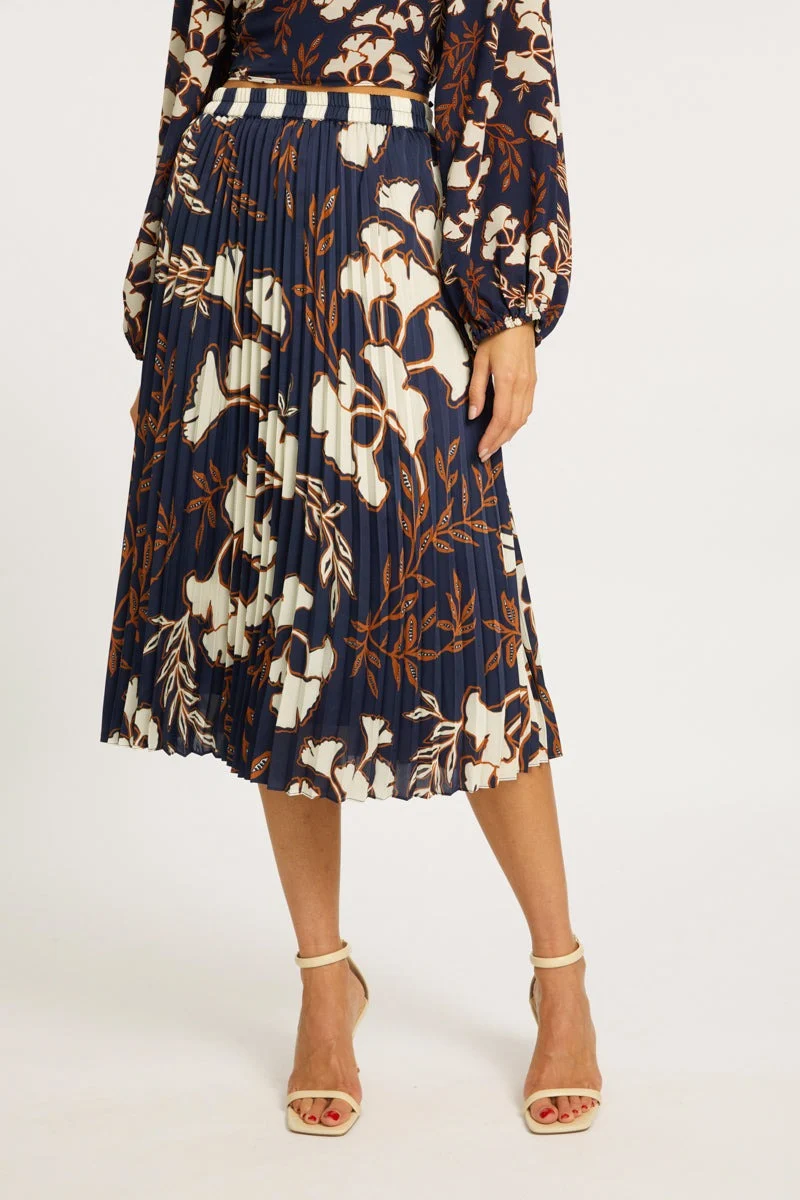 Navy And Cream Ginko Block Mia Skirt