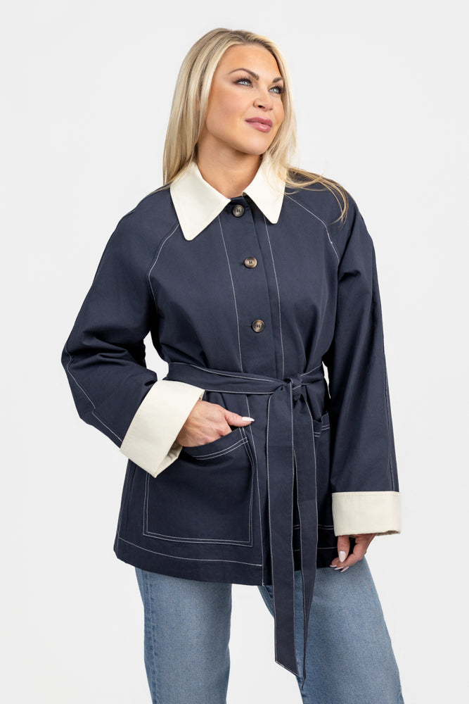 Navy Ivory Short Trench Coat