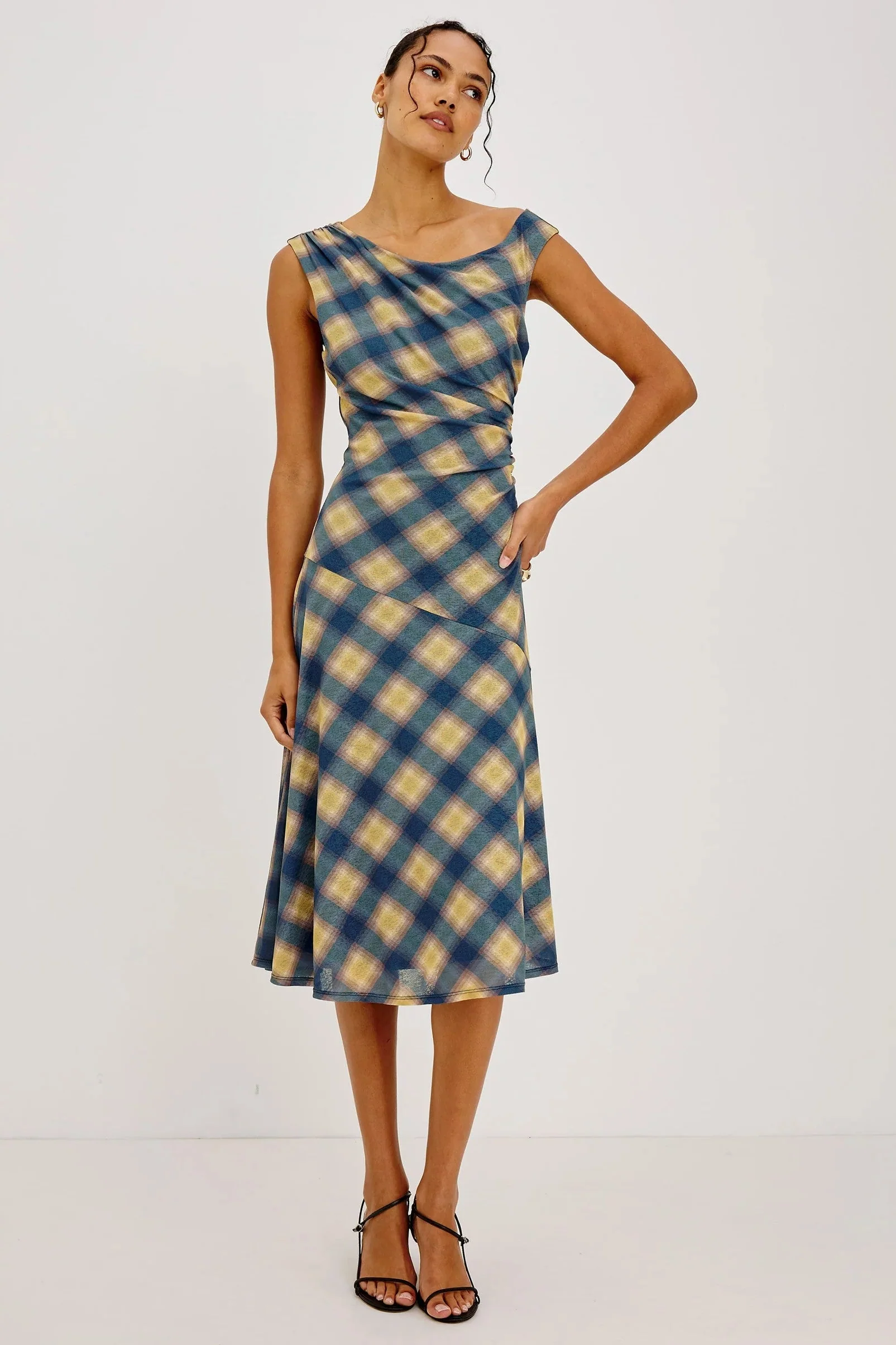 Navy Sage Plaid Sorra Dress