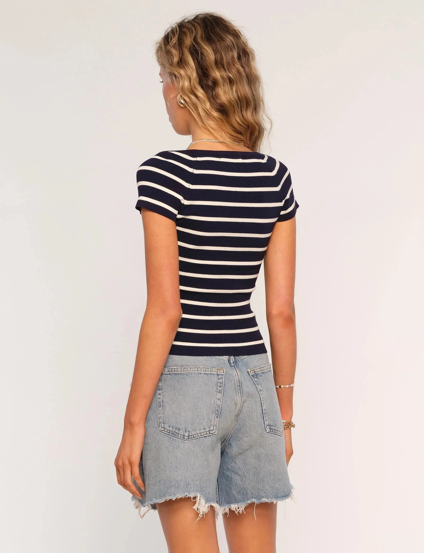 Navy And White Stripe Stretch Shea Top - Image 2