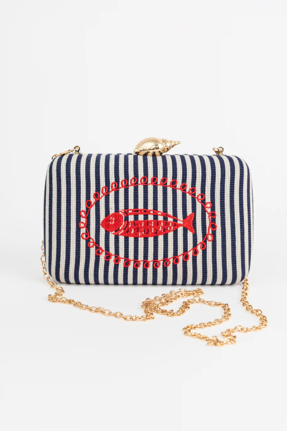 Navy Red Marina Minaudiere Clutch