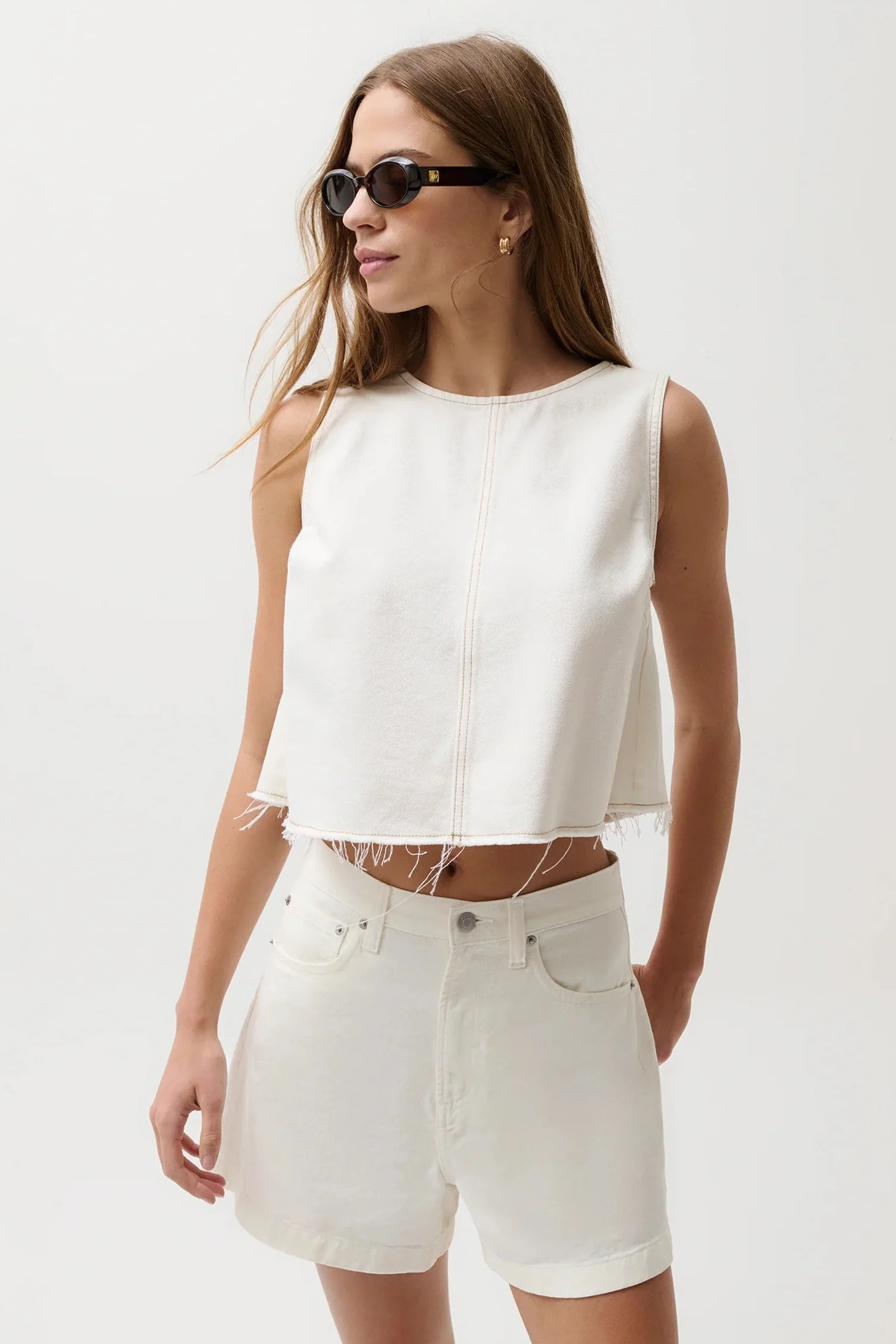 Off White Cropped Rue Top