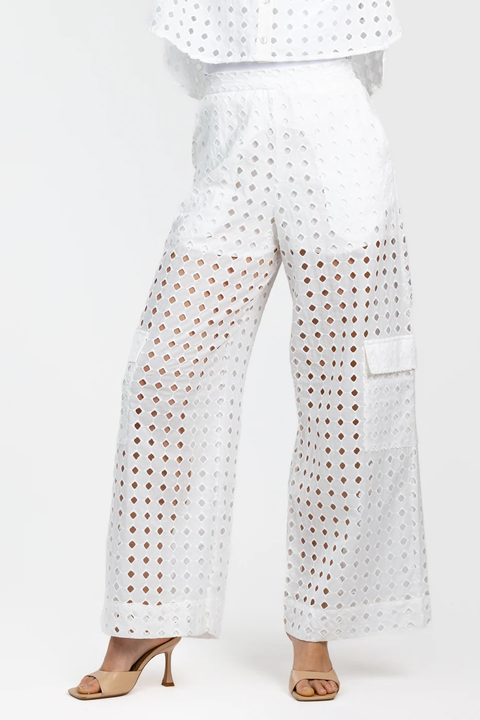 Off White Eyelet Cargo Pant