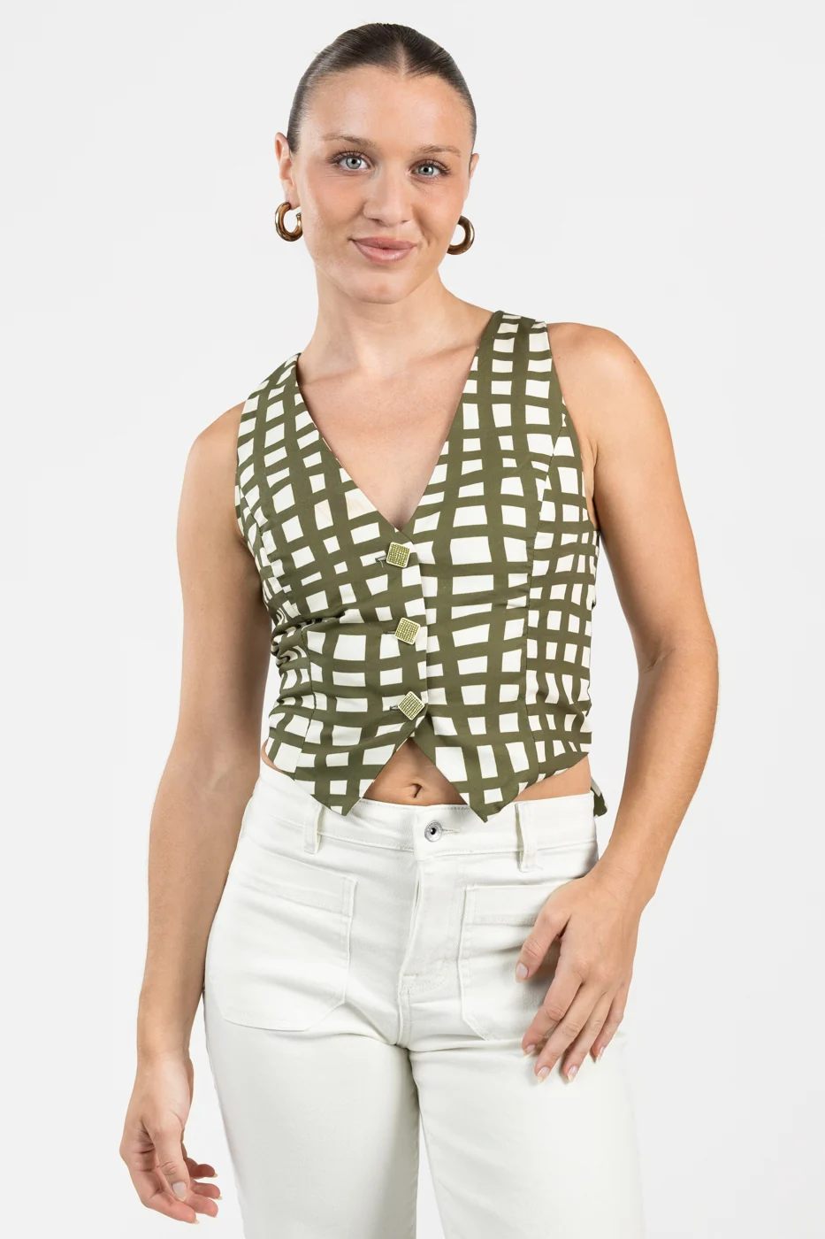 Olive Green Off White Vest