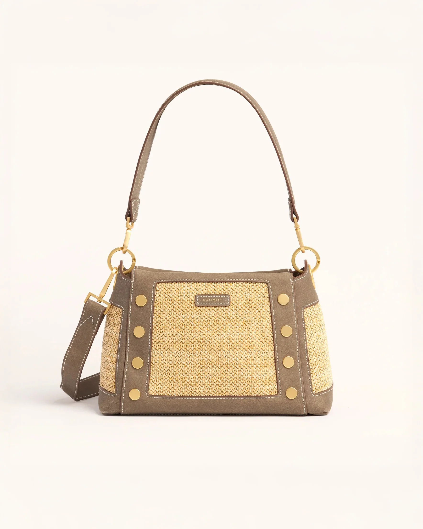 Pewter Raffia Brush Gold Bryant Med Handbag