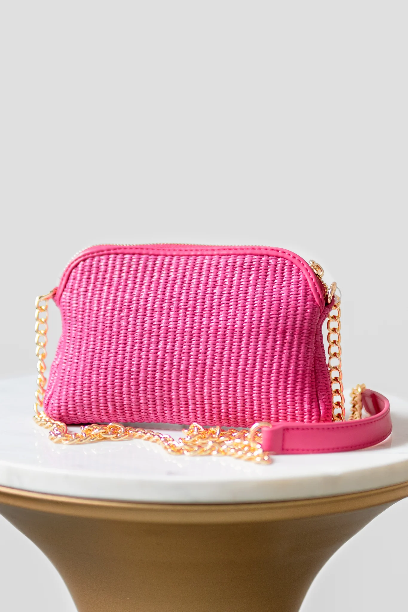 Pink Straw Josephine Mini Shoulder Bag