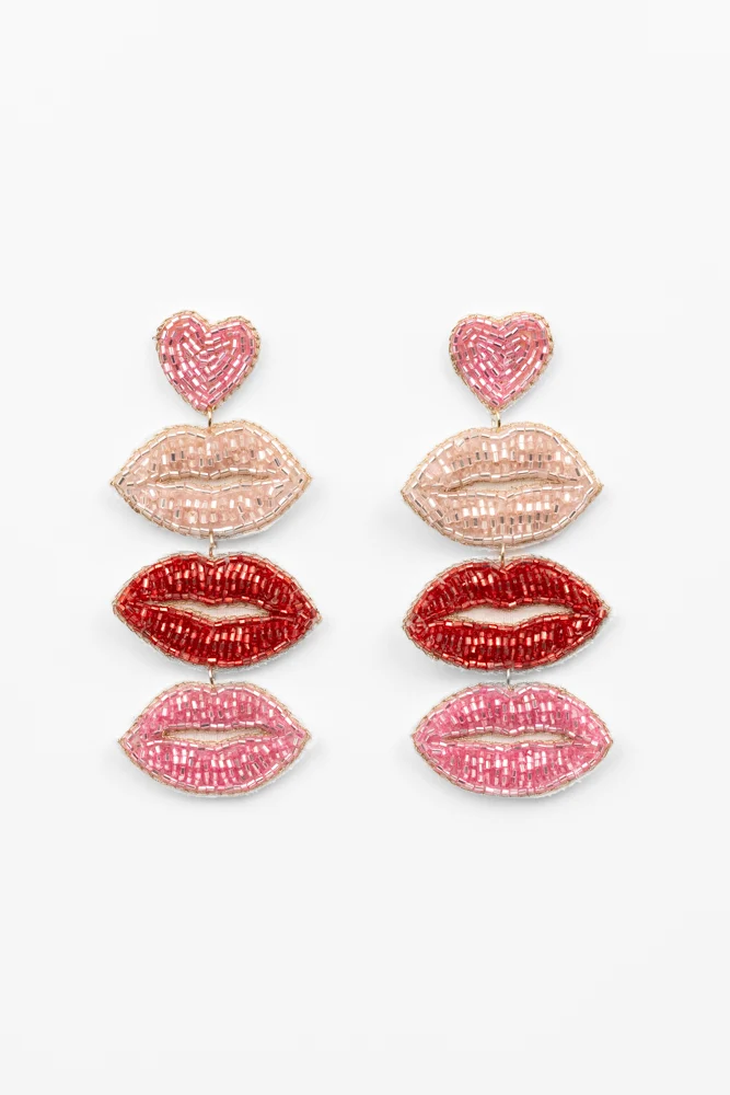 Pink Triple Lip Beaded Earrings