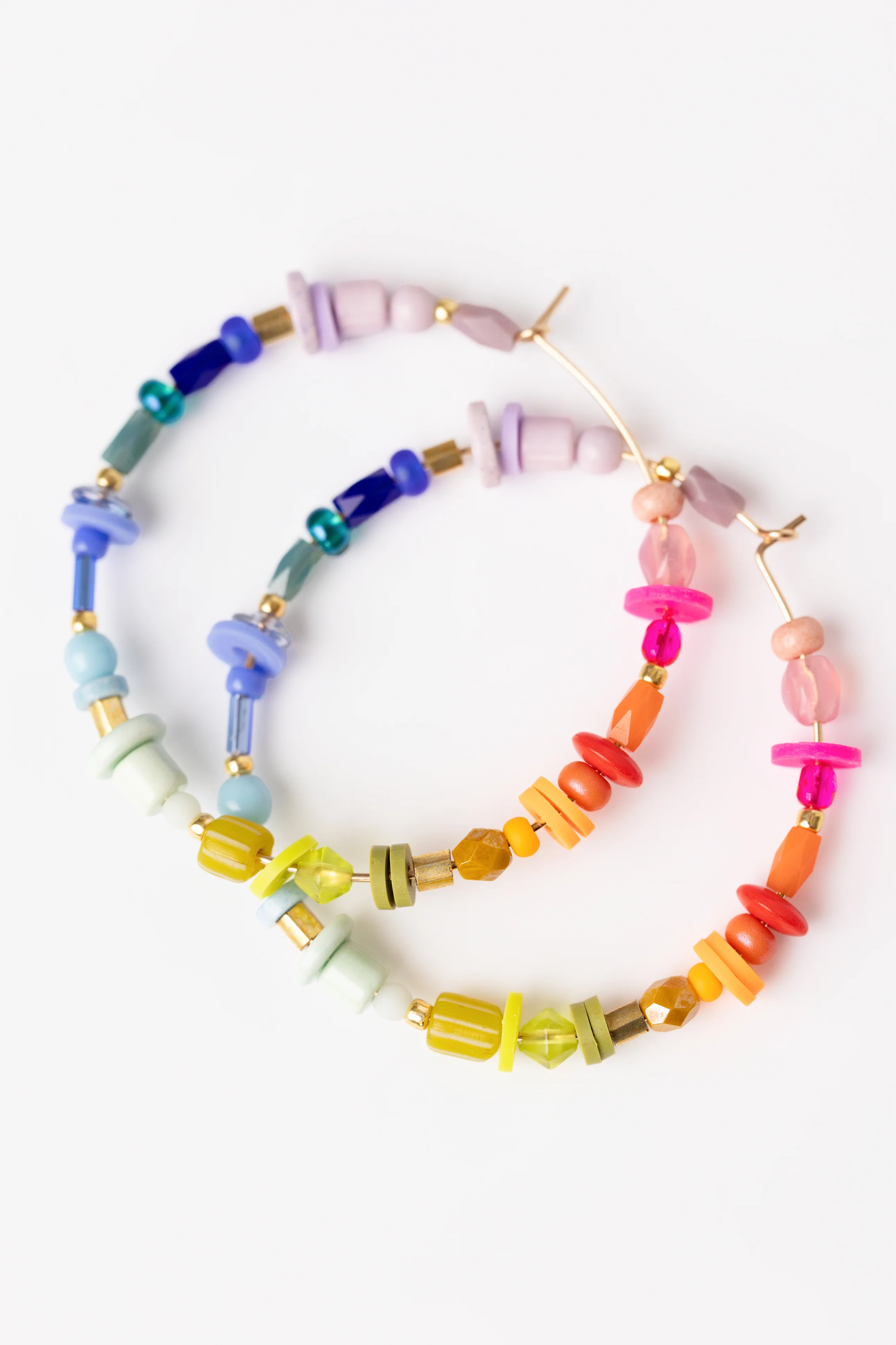 Rainbow Beaded Large Hoop Earrings