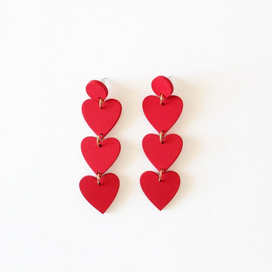 Red Drop Heart Earrings