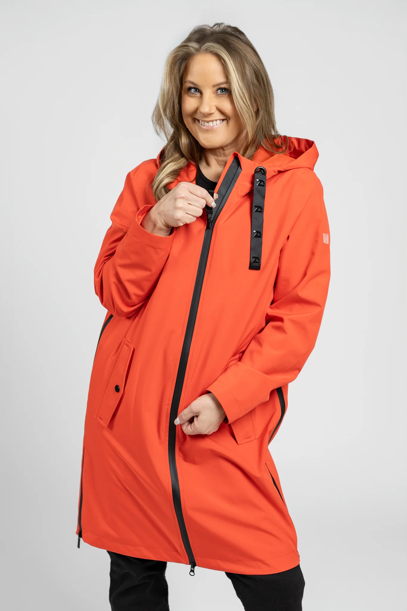 Tangerine Long Hooded Waterproof Jacket