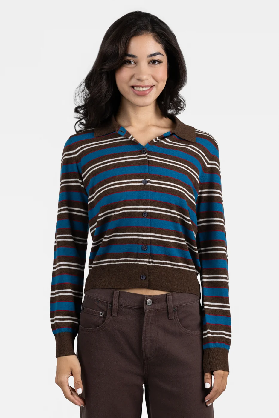 Tealwood Stripe Lyvia Polo Cardigan