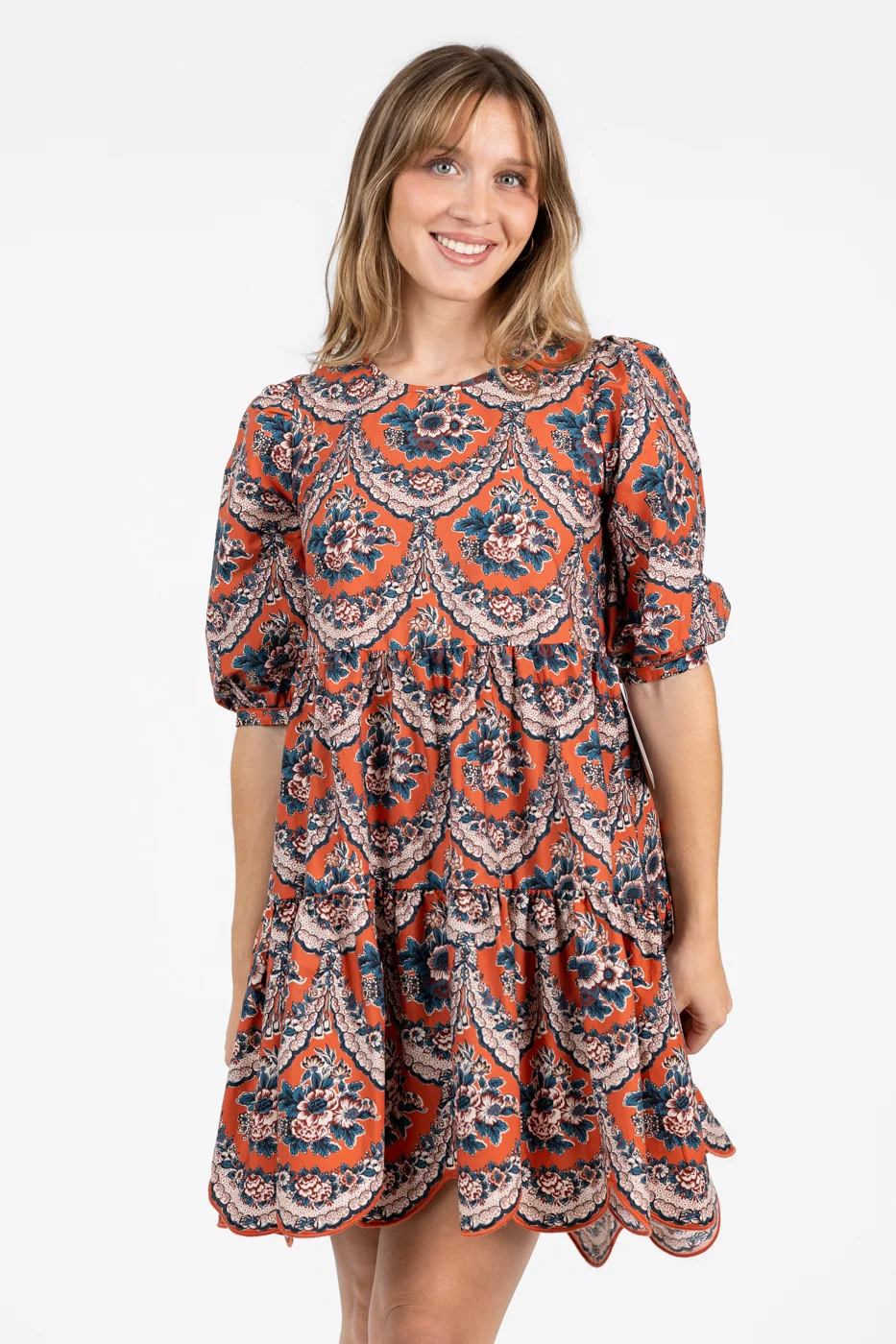 Terracotta Victorian Floral Mini Dress