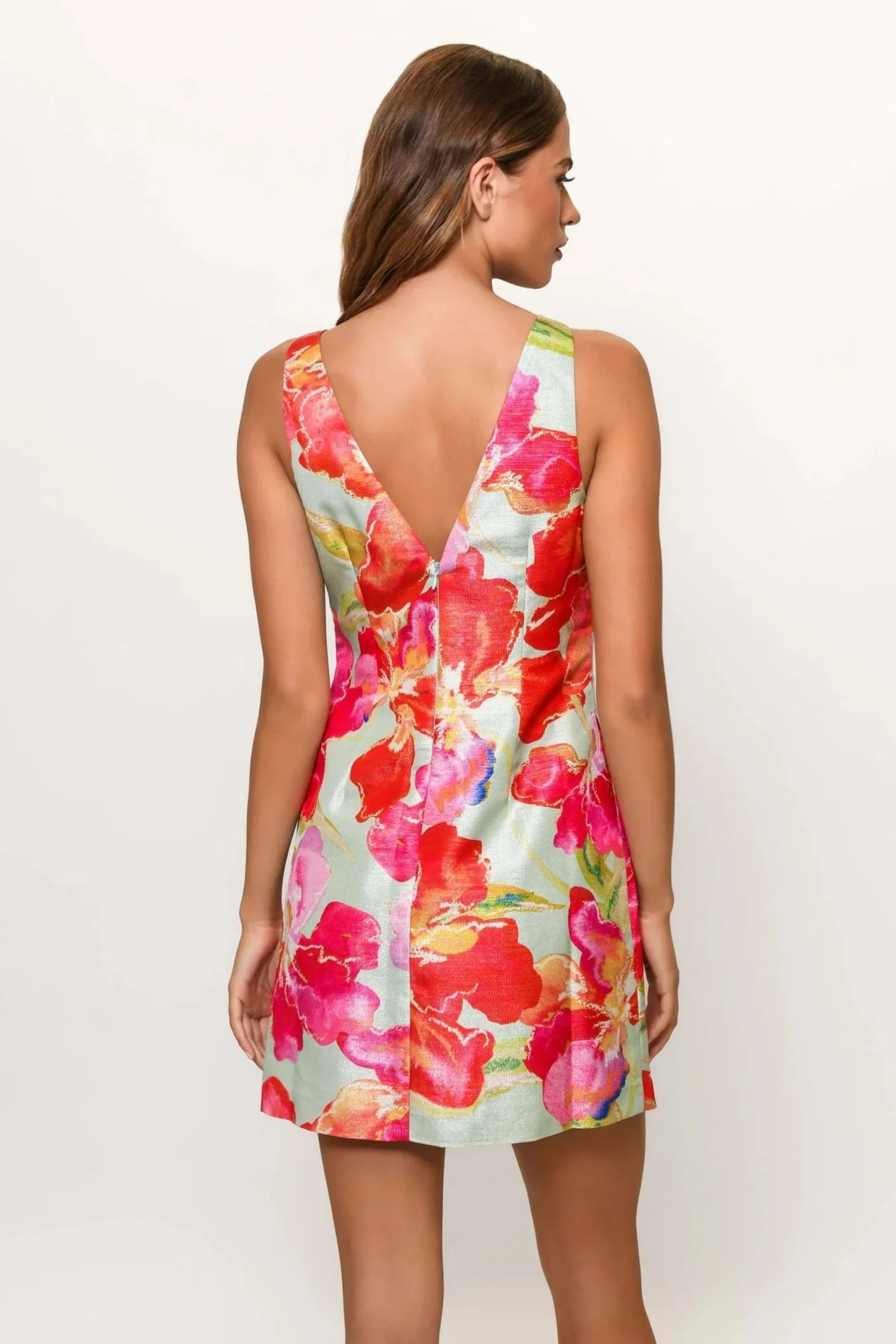 Watercolor Pastel Orchids Jacquard Ren Mini Dress - Image 2