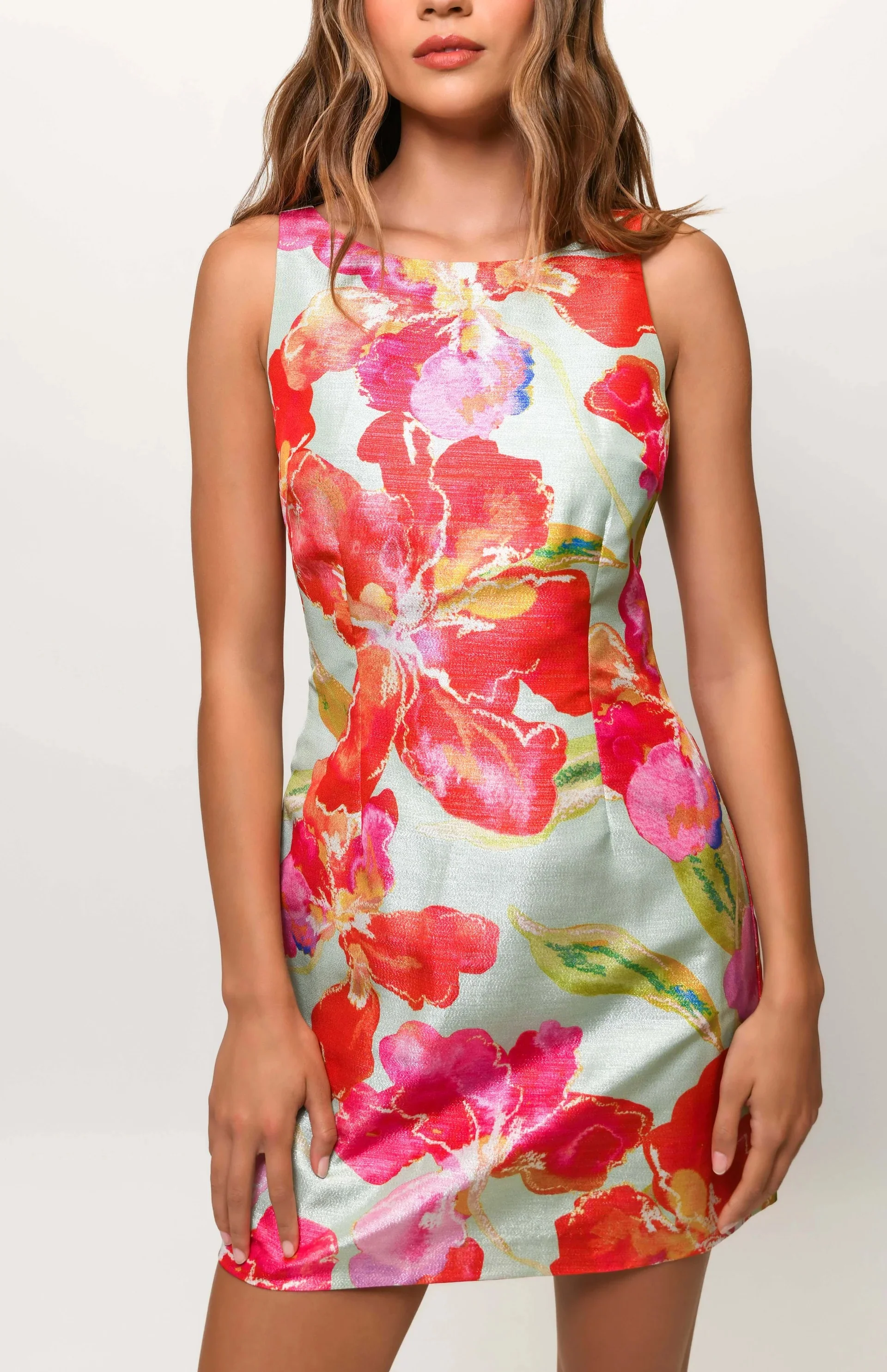 Watercolor Pastel Orchids Jacquard Ren Mini Dress - Image 3