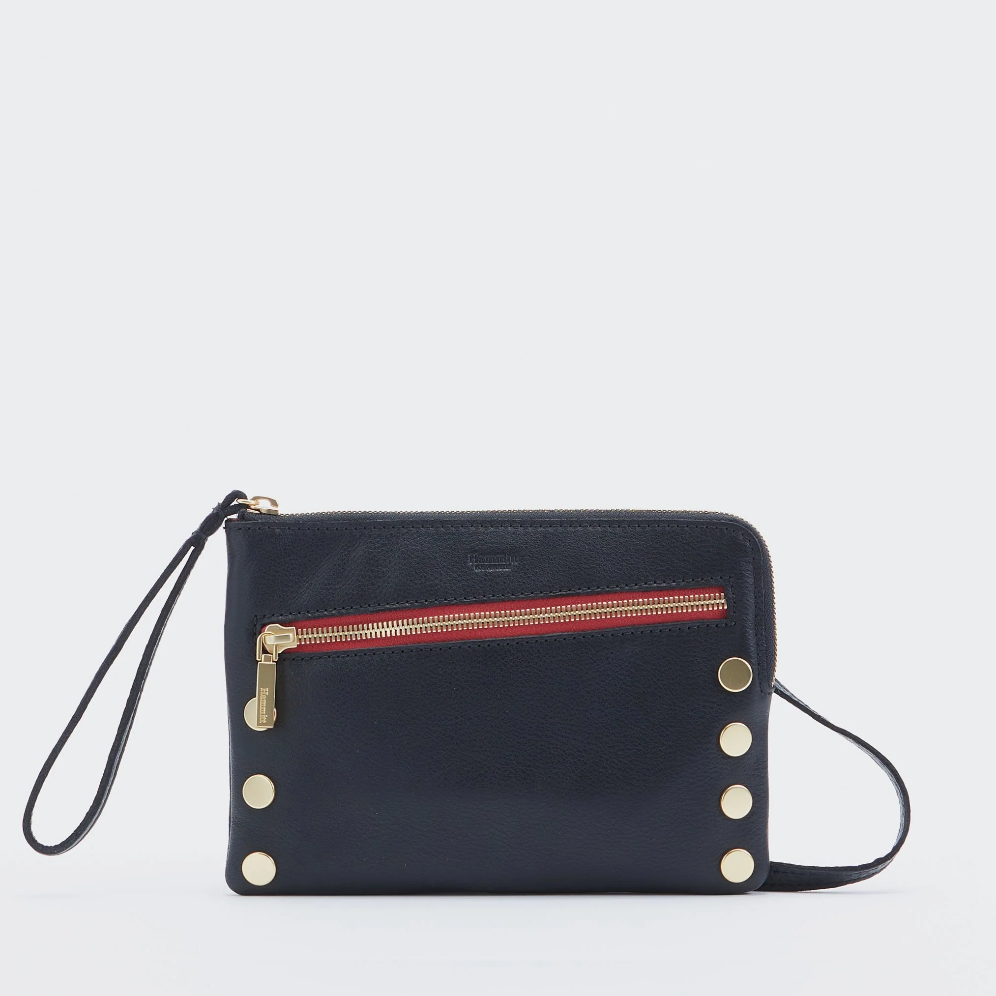 Nash Small Black Leather w/ Red Zipper Convertible Wristlet