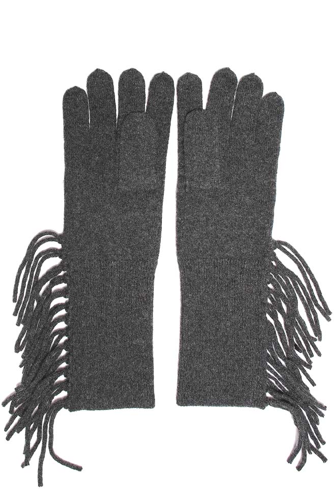Charcoal Gray Cashmere Fringed Gloves